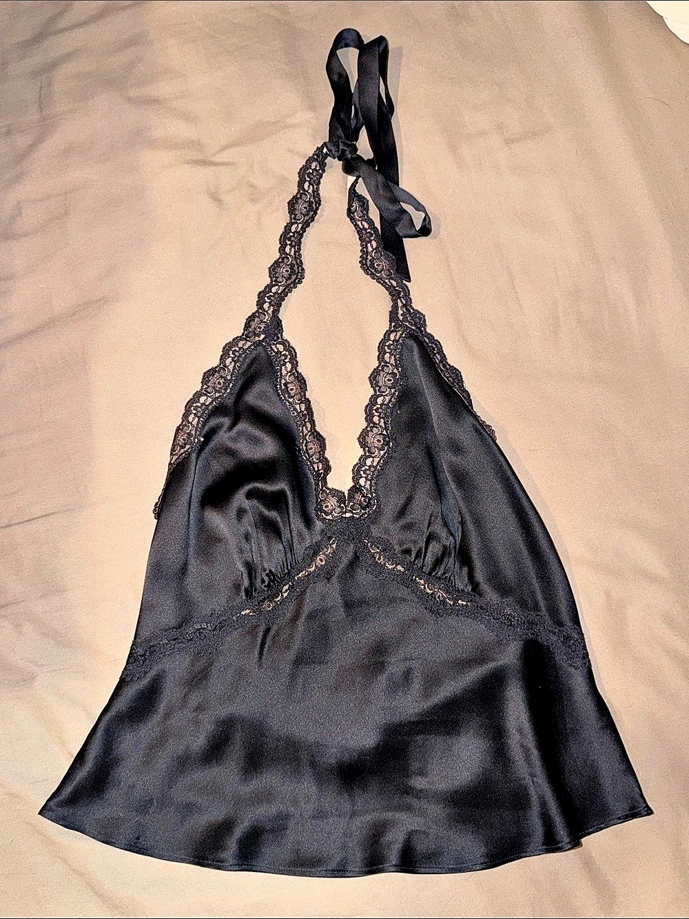 Reformation Monica 100% Silk Top Black Lace Trim Camisole (S)